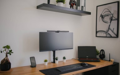 Desk with computer